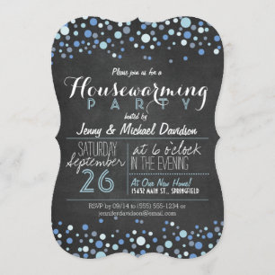 Blue & White Retro Chalkboard Housewarming Party Invitation