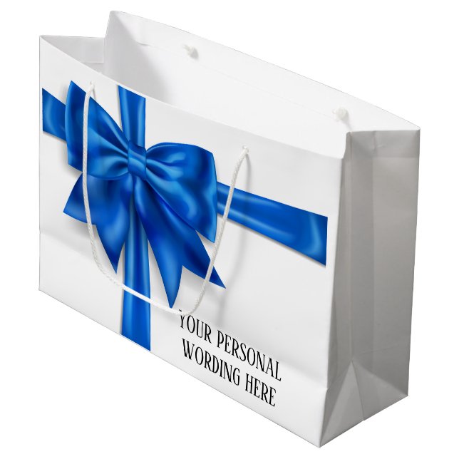 Blue white ribbon bow glam elegant chic girly large gift bag (Front Angled)
