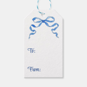 Blue white ribbon Christmas Hannukah gift tags