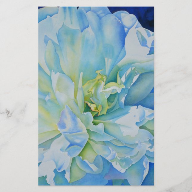 Blue white romantic peony watercolor painting  (Front)