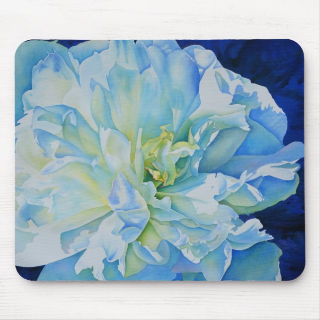Blue white romantic peony watercolor painting  mouse pad (Front)