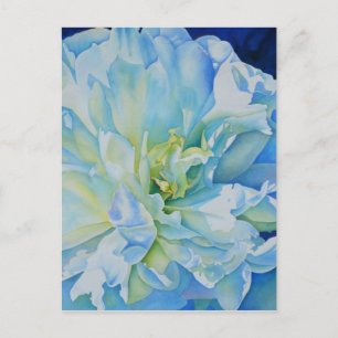 Blue white romantic peony watercolor painting postcard