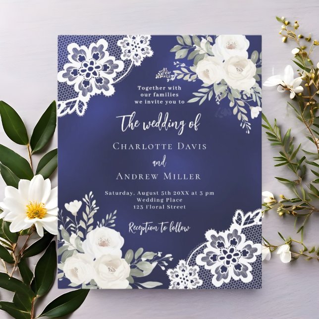 Blue white roses lace wedding invitation (Creator Uploaded)