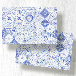 Blue White Rustic Farmhouse Tile Pattern Decoupage Tissue Paper