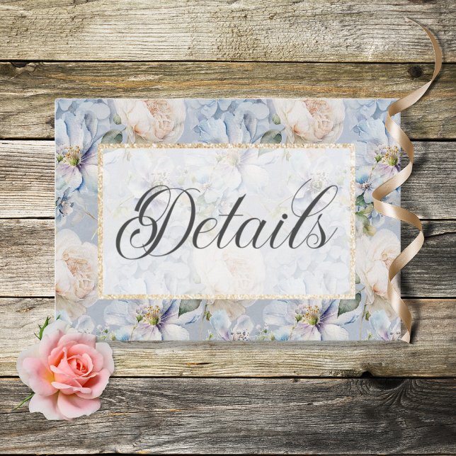 Blue & White Rustic Floral Gold Frame Enclosure Card (Creator Uploaded)