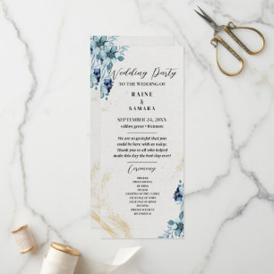 Blue & White Rustic Floral Wedding Party Program Programme