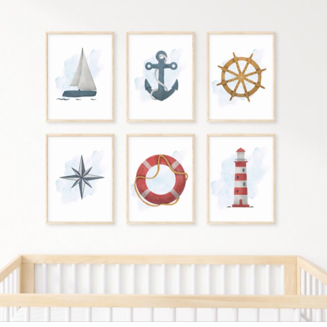 Blue White Sailboat Nautical Ocean Theme Poster (Creator Uploaded)