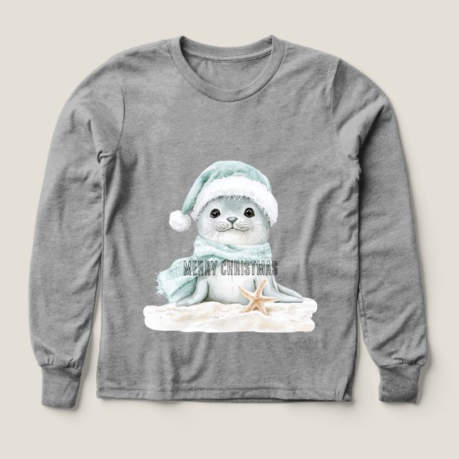 Blue White Santa Hat Scarf Seal Christmas (Design Front)