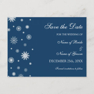 Blue White Save the Date Winter Wedding Postcard