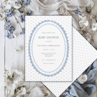 Blue White Scalloped Frame Vintage