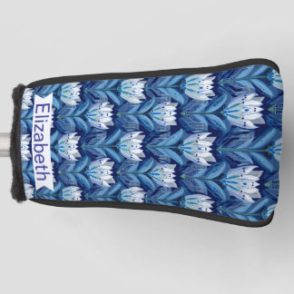 Blue White Scandinavian Tulips Personalised Golf Head Cover