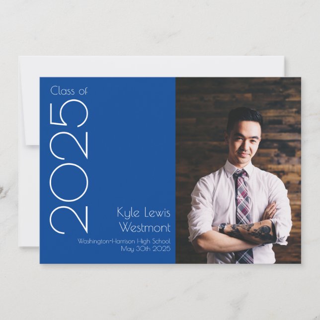 Blue White School Colours Graduation Announcement (Front)