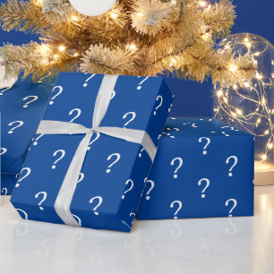 Blue White Script Question Mark  Wrapping Paper