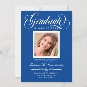 Blue White Script Two Photo College Graduation Announcement