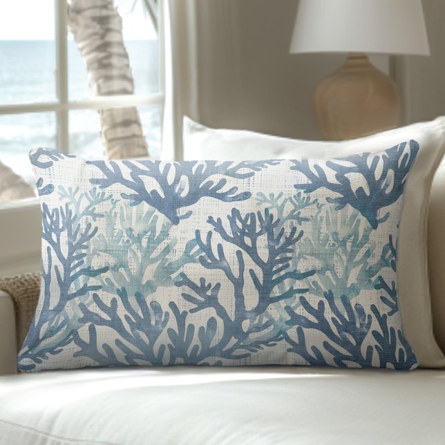 Blue & White Sea Coral Lumbar Pillow (Creator Uploaded)