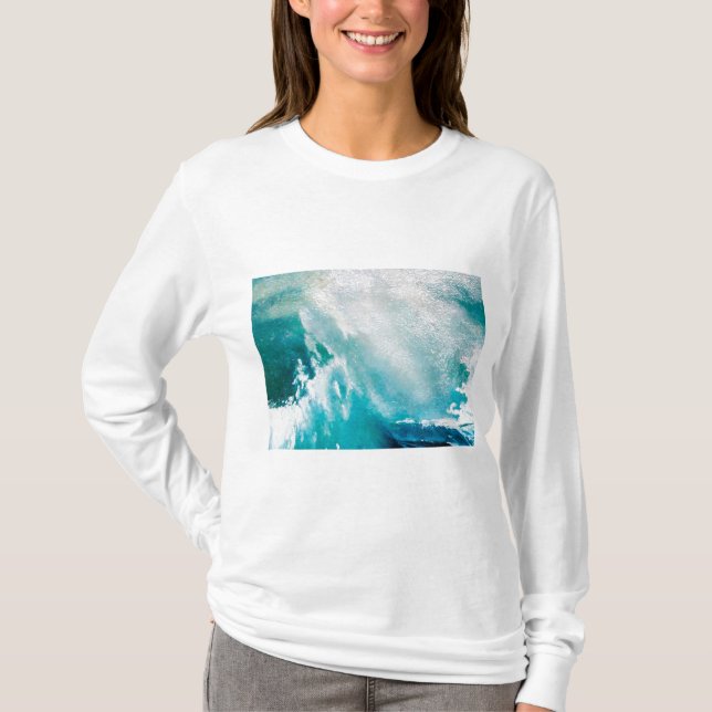 BLUE WHITE SEA WAVES IN THE STORM T-Shirt (Front)