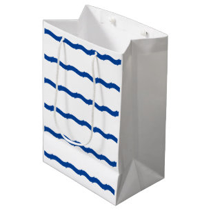 Blue white sea waves stripes nautical pattern medium gift bag