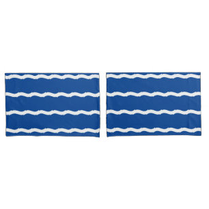 Blue white sea waves stripes nautical pattern pillowcase