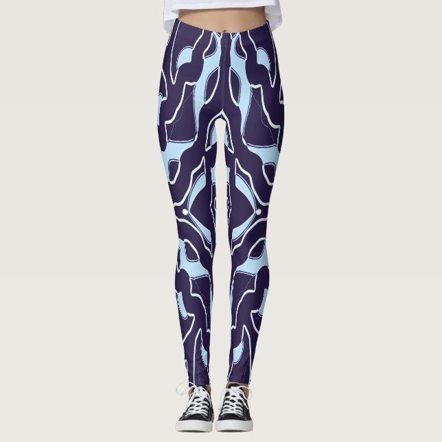 Blue & white seamless "Ratti_Creative_Arts"  Leggings (Front)