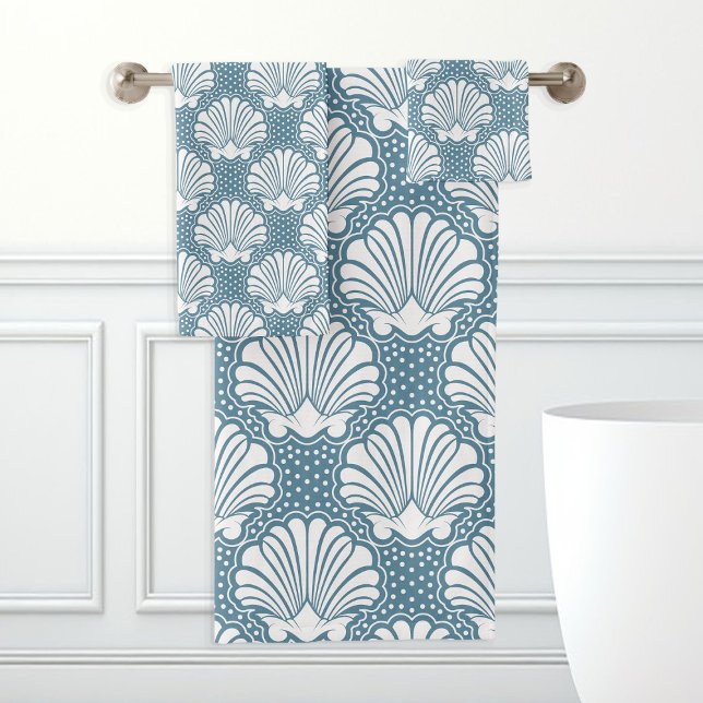 Blue & White Seashell Bath Towel Set (Creator Uploaded)