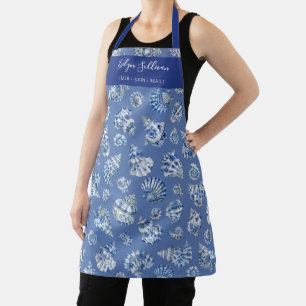 Blue white seashells apron