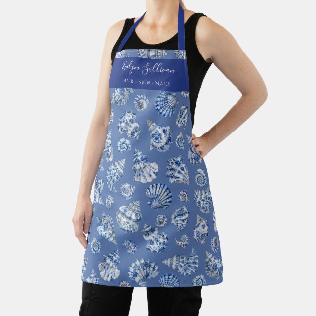 Blue white seashells apron (Insitu)