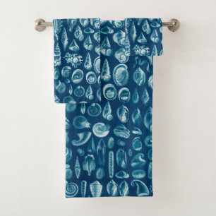Blue & White Seashells Pattern Bath Towel Set