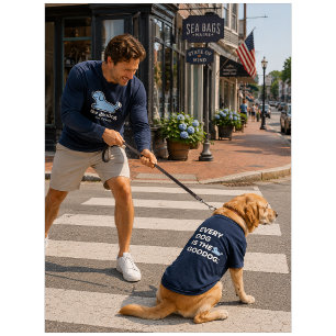 Blue & White Seersucker Dog Silhouette Navy Tri-Blend Shirt