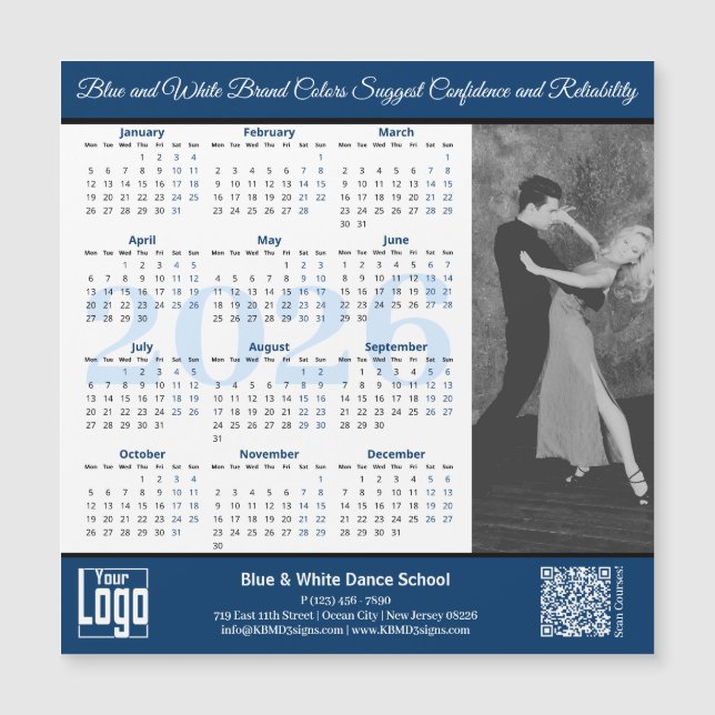 Blue White Service Image 2026 Calendar Magnet (Front)