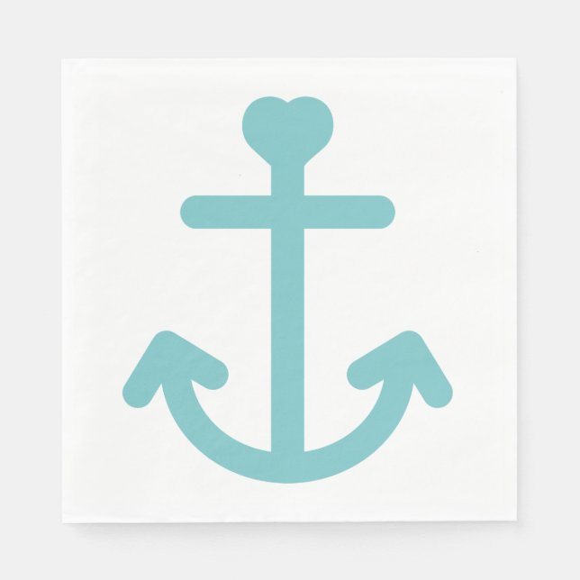 Blue & White Ship Anchor Nautical Wedding / Party Napkin (Front)