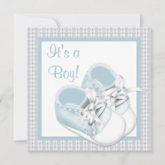 Blue White Shoes Blue Lace Baby Boy Shower Invitation