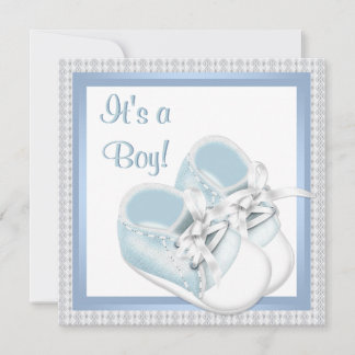 Blue White Shoes Blue Lace Baby Boy Shower Invitation