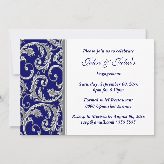 Blue white silver engagement anniversary CUSTOM Invitation (Front)