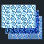 Blue White & Silver Hanukkah Motif Wrapping Paper Sheet<br><div class="desc">*Customise with your choice of background colours.</div>