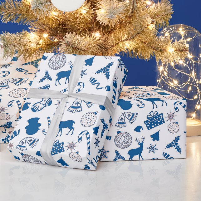 Blue white silver pattern Christmas wrapping Paper (Holidays)