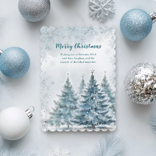 Blue White Silver Tree Winter Wonderland Christmas Card