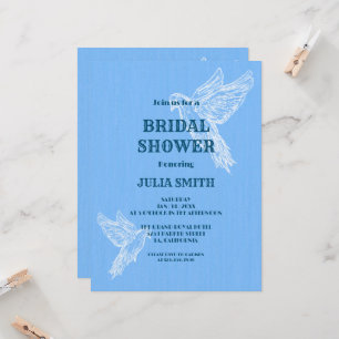 Blue White Simple Elegant Bird   Bridal Shower Invitation