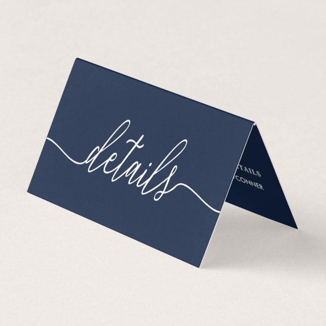 Blue & White Simple Script With Photo Detail Card (Front)