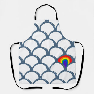 Blue & White Sketch Scallop Pattern & Rainbow Apron
