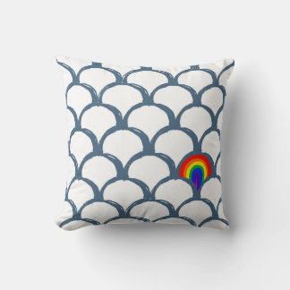 Blue & White Sketch Scallop Pattern & Rainbow Cushion