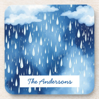 Blue White Sky Rain Drops Pattern Coaster