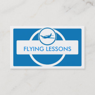 Blue white small plane flying business cards