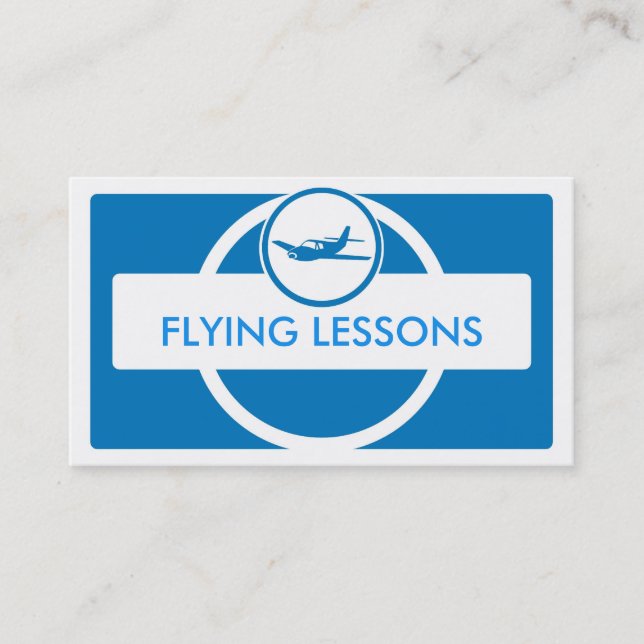 Blue white small plane flying business cards (Front)