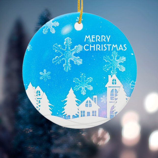 Blue White Snow House Christmas New Year  Ceramic Tree Decoration (Creator Uploaded)