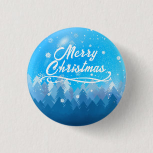 Blue White Snow Peaceful Forest Merry Christmas  3 Cm Round Badge