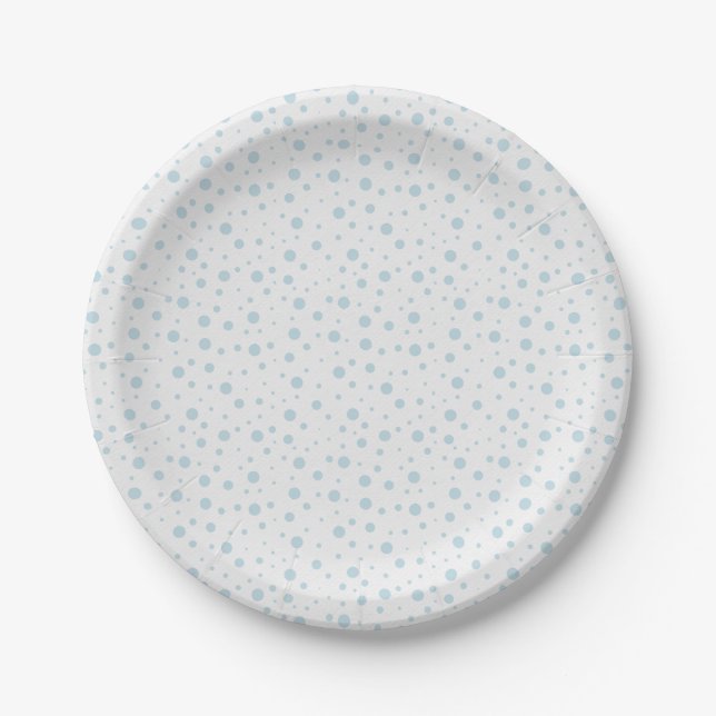 Blue White Snow Snowflake Winter Paper Plates (Front)