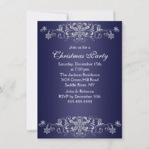 Blue & White Snowflake Christmas Party Invite