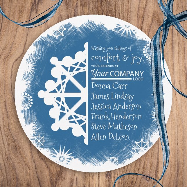 Blue, White Snowflake Company Holiday Greeting (winter blue company holiday card, blue business logo christmas greeting card blue white snowflake)