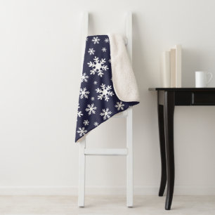 Blue White Snowflake Snow Winter Christmas Sherpa Blanket
