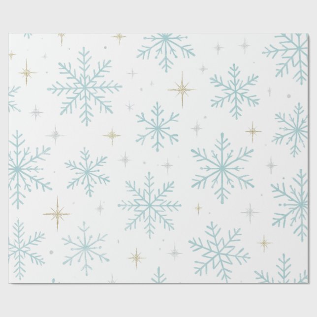 Blue & White Snowflake Sparkle Wrapping Paper  (Flat)